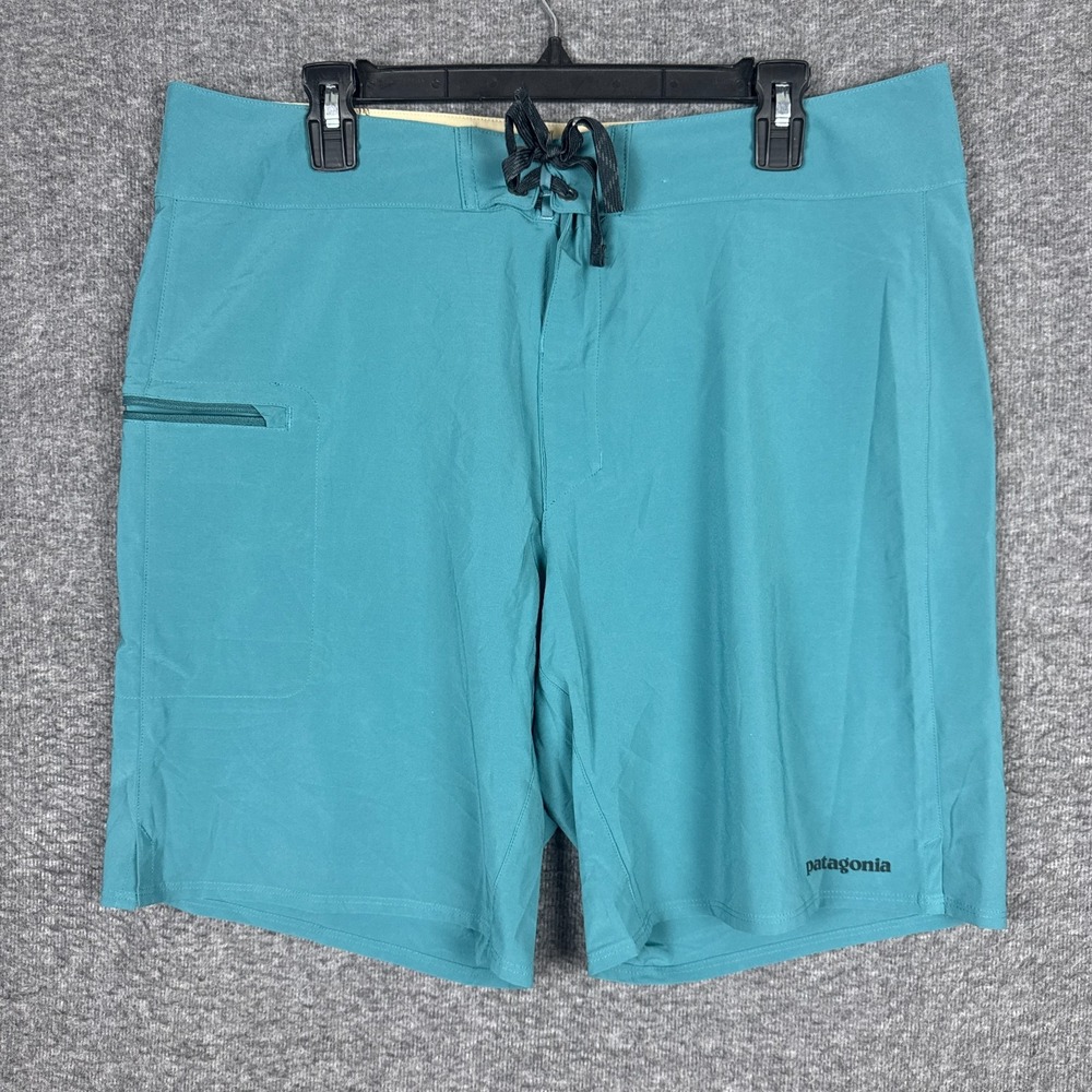 Patagonia Planing Board Shorts Mens 36 Blue Teal‎ Swim Trunks Surf Stretch Beach